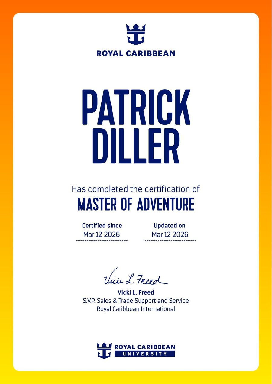 Royal Caribbean University Master of Adventure Certificate — Patrick Diller