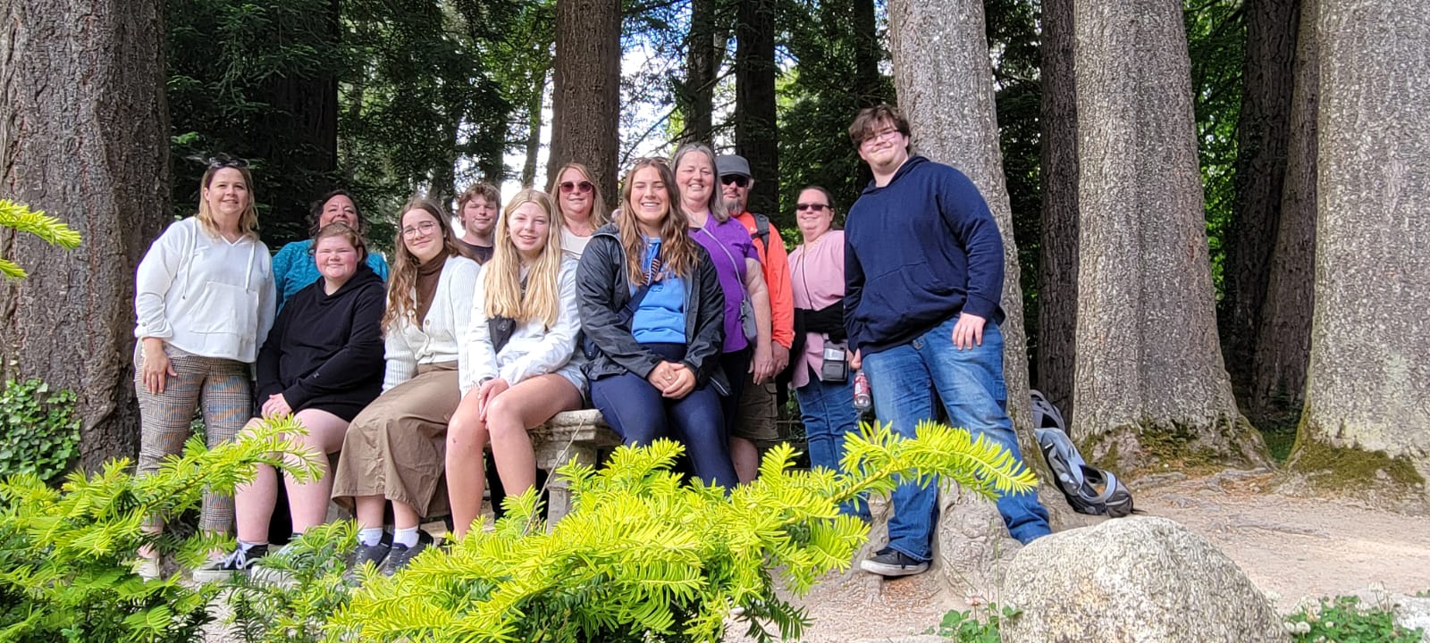 Group of travelers in the Irish countryside